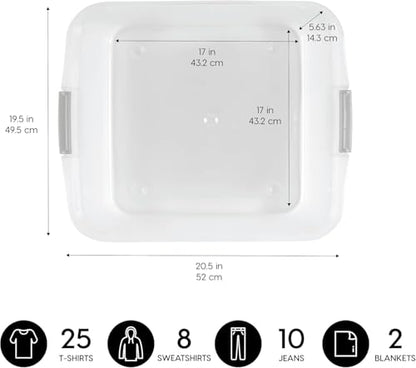 IRIS USA 3-Pack, 33 Qt. Under Bed Storage Bin with Lids, Clear | Store seasonal clothing, shoes, blankets, linens and household essentials neatly under beds to maximize storage space