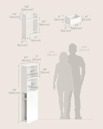 VASAGLE Slim Bathroom Storage Cabinet, Narrow Freestanding Cabinet with Storage Drawers and Adjustable Shelf, for Small Spaces, Modern Style, Cloud White UBBK567T14S