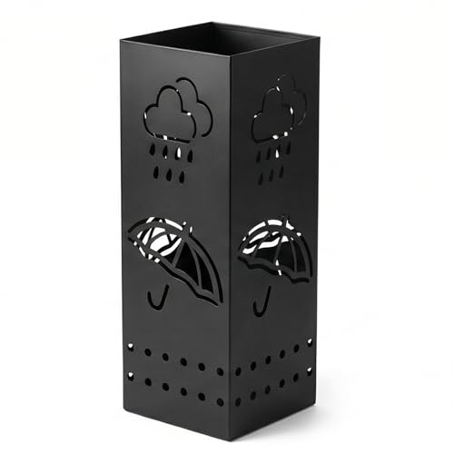BEWBBAT Umbrella Stand Rack for Entryway, Black Square Metal Umbrella Holder, Free Standing Umbrella Storage Organizer Bin with for Home Office Hotel Decor, 6 x 6 x 17 Inch, Hold 6 Umbrellas