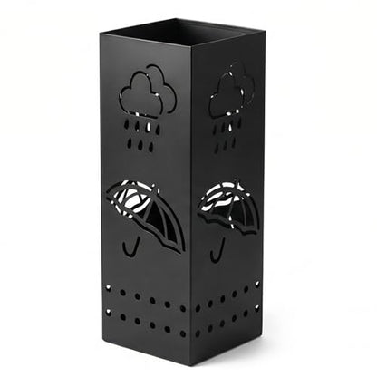 BEWBBAT Umbrella Stand Rack for Entryway, Black Square Metal Umbrella Holder, Free Standing Umbrella Storage Organizer Bin with for Home Office Hotel Decor, 6 x 6 x 17 Inch, Hold 6 Umbrellas