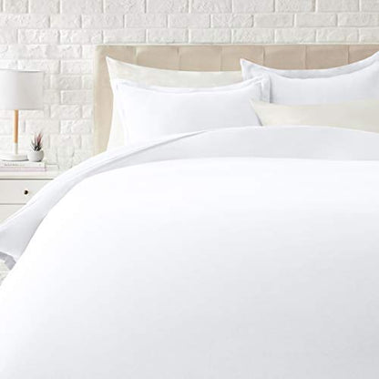 Amazon Basics Lightweight Wrinkle-Resistant Microfiber 3 Piece Duvet Cover Set with Zipper Closure, Full/Queen, Bright White