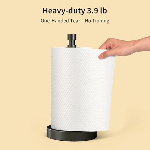 3.9lbs Heavy Duty Paper Towel Holder, Weighted Base, Modern Standing Countertop Stainles Steel Dispenser for Kitchen (Matte Black) | Stainles Steel,Modern Standing Countertop Dispenser for Kitchen,Easy One-Handed Tear