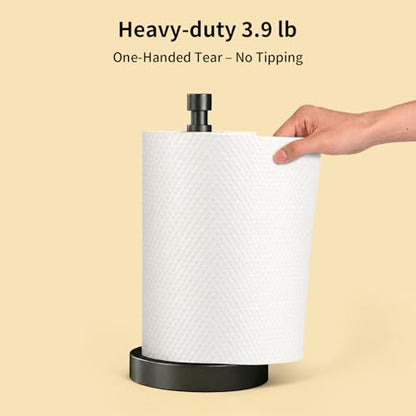 3.9lbs Heavy Duty Paper Towel Holder, Weighted Base, Modern Standing Countertop Stainles Steel Dispenser for Kitchen (Matte Black) | Stainles Steel,Modern Standing Countertop Dispenser for Kitchen,Easy One-Handed Tear