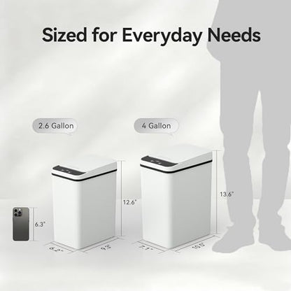 FRESHLIX Bathroom Garbage Can with Lid, 2.6 Gallon Diaper Trash Can, Automatic Trash Cans Touchless, Slim Waterproof Smart Commercial Trash Can for Bedroom, Bathroom, Office, Living Room, Toilet, RV