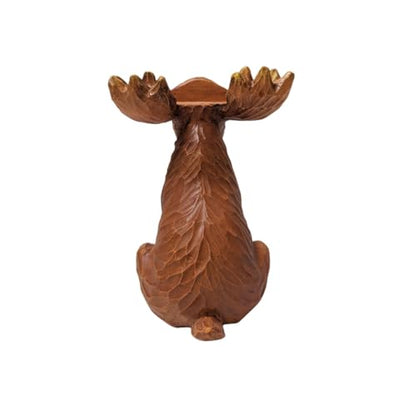 Wood-Cut Look Hand-Carved Moose Eyeglasses Holder Stand Rustic Decor | Whimsical spectacles eyewear glasses keeper display tray, cabin lodge country theme room desk table decoration, animal statue