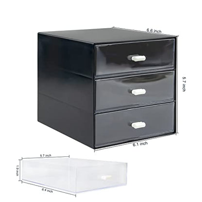 Desk Organizer with Drawer, Desk Storage Box (3 drawer, Black) | [Plastic Office Stationery Supplies Organizers] [Desktop Organizer for Office School Home ]