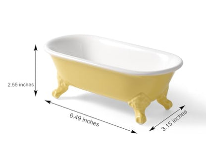 6.5" Ceramic Mini Decorative Clawfoot Bathtub Bar Soap Dish, Kitchen Sponge Holder and Shower Tray for Bathroom, 1 Pack(Yellow)