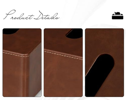 Tissue Box Cover Square PU Leather Facial Tissue Box Holder for Dresser Bathroom Decor (Brown)