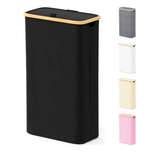 Slim Laundry Hamper with Lid, 65L Narrow Clothes B... (Black)