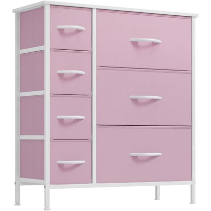 YITAHOME Pink Dresser, 7 Drawers Fabric Dresser for Bedroom | Organizer Unit for Living Room, Hallway, Closets, Sturdy Steel Frame, Wooden Top, Easy Pull Fabric Bins