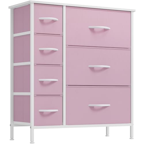 Pink Dresser, 7 Drawers Fabric Dresser for Bedroom