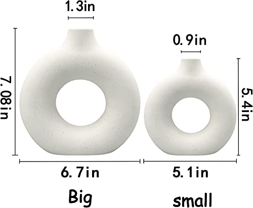 White Ceramic Vases- 2 for Modern Home Decor, Round Matte Boho Vase for Decor, Ceramic Minimalist Nordic Style for Wedding Dinner Table Living Room Office