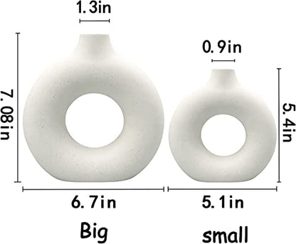 White Ceramic Vases- 2 for Modern Home Decor, Round Matte Boho Vase for Decor, Ceramic Minimalist Nordic Style for Wedding Dinner Table Living Room Office