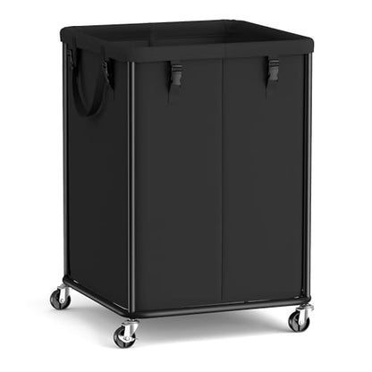 SONGMICS Laundry Basket with Wheels, Rolling Laundry Hamper with Steel Frame, Removable Liner Bag,45 Gallon (170 L), Ink Black URLS031BH01