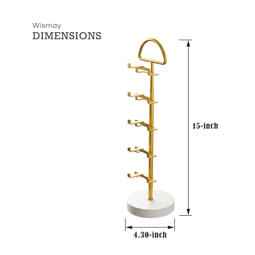 Sunglasses Stand for Countertop - Gold Eyeglass Holder, Vertical Sunglasses Organizer for 5 Pairs, Tabletop Eyewear Display for Bedroom Entryway Office (Gold, Wood Base - 1pc)