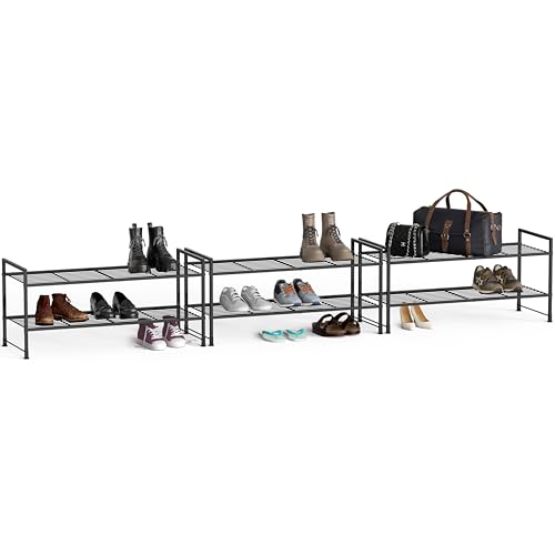 Simple Houseware 2-Tier Stackable Wired Grid Shoe Rack, Black | Space Saving with Low Profile, Shelf for Entryway, Closet, Dorm & Garage
