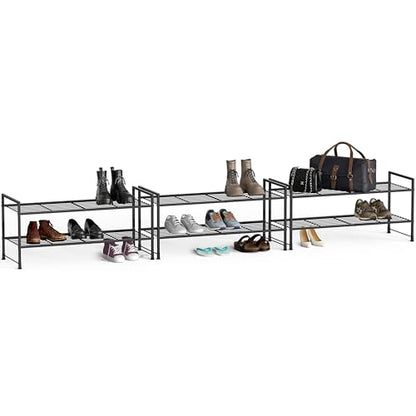 Simple Houseware 2-Tier Stackable Wired Grid Shoe Rack, Black | Space Saving with Low Profile, Shelf for Entryway, Closet, Dorm & Garage