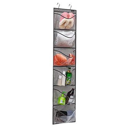 Extra Large Pockets Shoe Organizer for Closet Over The Narrow Door Hanging Shoe Holder Storage (6 Large Pockets-Grey)