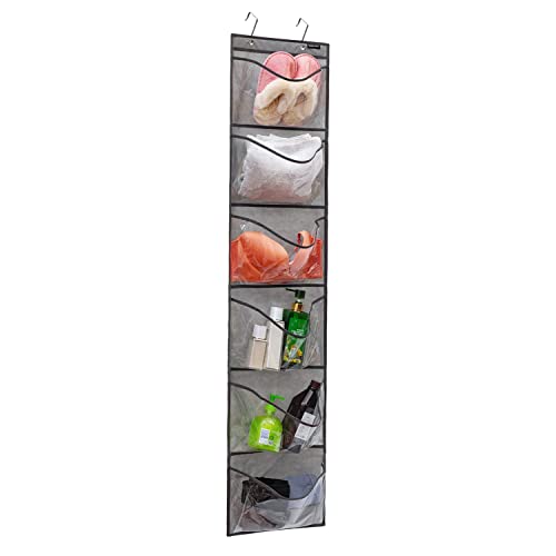 Extra Large Pockets Shoe Organizer for Closet Over The Narrow Door Hanging Shoe Holder Storage (6 Large Pockets-Grey)