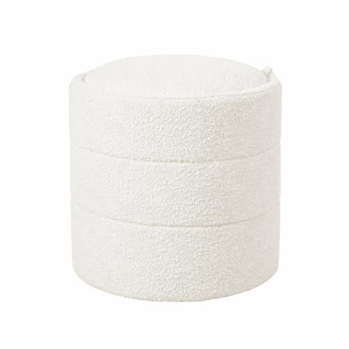 18" Storage Round Ottoman - Cream Boucle (Cream | Wood)