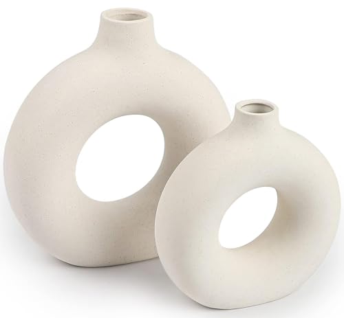 Ceramic Vases Set of 2,Modern Vases for Home Decor... (White | Porcelain)