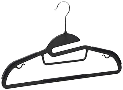 Amazon Basics Non-slip Heavy Duty Space Saving Plastic Hangers with Rubber and Horizontal Bar, Lightweight, Gray, Pack of 50