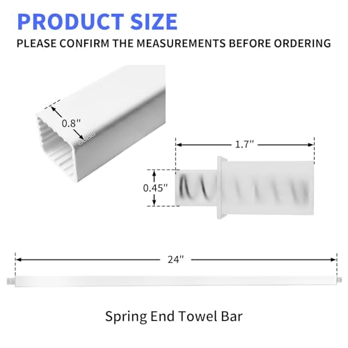 24-Inch Adjustable Towel Bar Replacement Rod Spring End Wall Mount Replacement Towel Bar for Bathroom and Kitchen Towel Storage