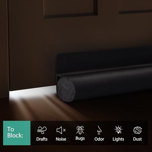 MAXTID Door Draft Stopper 36 Inch Black Adjustable Door Draft Blocker Front Door Draft Guard for Bottom of Doors Weather Stripping Door Seal Strip