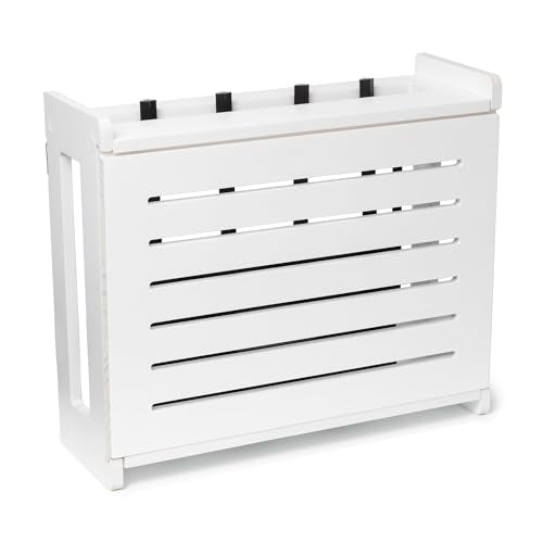 WiFi Router Storage Cabinet Router Box Hider WiFi Box Hider Shelf Cover | Standard • Pine Wood • White Finish • Seamless Side Panel Design • Fits Routers Up To 11" • Wall Mount Or Desktop Placement