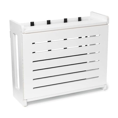 WiFi Router Storage Cabinet Router Box Hider WiFi Box Hider Shelf Cover | Standard • Pine Wood • White Finish • Seamless Side Panel Design • Fits Routers Up To 11" • Wall Mount Or Desktop Placement