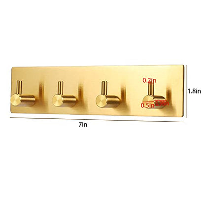 Picowe Key Holder for Christmas Wall Decorative, Adhesive Stainless Steel Key Hooks, Key Hanger Key Organizer Towel Hook Coat Hanger for Entryway Hallway Kitchen (Four Rows, Golden 1 PC)