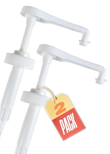 Pump for Gallon Jug & 5 Gallon Bucket, 2pc, White, Leakproof Heavy Duty | Pump Dispenser for Laundry Detergent, Shampoo, Soap, Oil, Snow Cone Syrup, Popcorn Butter, Commercial Household Industrial
