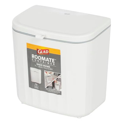 Glad Roomate Under Counter Waste Bin | Space Saving Small Trash Can for Kitchen Cabinet, Bathroom or Office | Dual Lid for Ease of Opening, 7 Liter, White