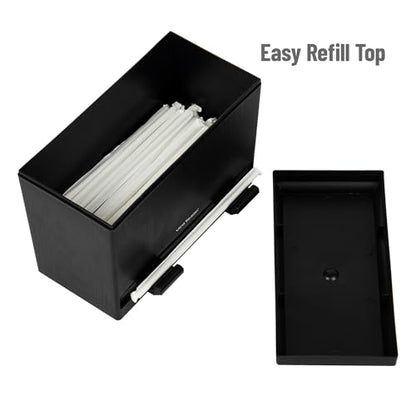 Mind Reader Straw Dispenser for Standard Unwrapped Straws or Pencil Dispenser, Countertop Organizer for Breakrooms, Offices and Classrooms, Plastic, Black
