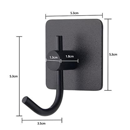 VAEHOLD 6 Pack Adhesive Wall Hooks, Heavy Duty Sticky Holder Aluminum Towel Hooks for Hanging Coat, Hat, Key, Clothes, Closet Hook Wall Mount for Kitchen, Bathroom, Office (Black)
