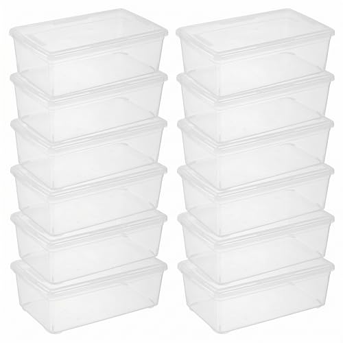 novelinks 12 Pack 6QT Plastic Storage Bins with Lids, Shoe Bins | Shoe Boxes Clear Plastic Stackable, Shoe Containers, Clear Shoe Storage Boxes, Craft Organizers and Storage