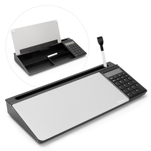 Varhomax Glass Desk Whiteboard with Calculator | Desktop Dry Erase White Board with Storage, To Do List Memo Notepad for Home and Office