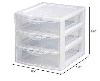 Sterilite 3 Drawer Mini Desktop Unit, Clear w/White Frame