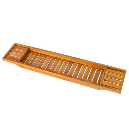 VaeFae Non-Expandable Teak Bathtub Tray, 33.8" x 6" x 1.8" | Bath Tub Wood Table for Tub, Wood Bath Table for Reading, Wine, Spa Gift for Women, Wooden Bathroom tray
