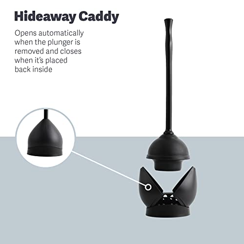 Casabella Toilet Plunger and Hideaway Caddy Combo for Bathrooms, 2-Piece Heavy-Duty Set, Black