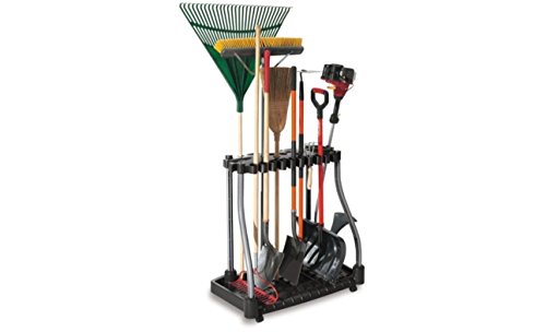 Rubbermaid Garage Tool Tower Rack Easy to Assemble Wheeled Organizes up to 40 Long-Handled Tools/Rakes/ Brooms/Shovles in Home/House/Outdoor/Shed Black