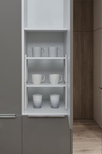 Cabinet Shelf Organizer Expandable, 12 Inch Deep A... (White | Iron)