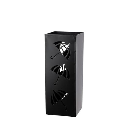 Metal Umbrella Holder, Square Stand for Entryway and Home Decor, 6.3" x 6.3" x 16.5" in Black, Sturdy Rack for Walking Canes and Umbrellas