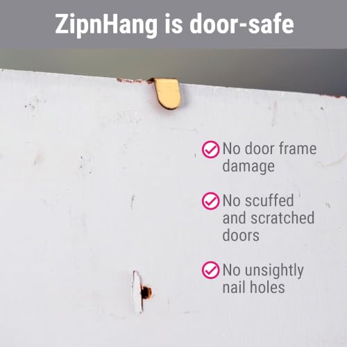 Zip 'n Hang Wreath Hanger for Front Door – Damage Free Adjustable Door Wreath Hanger for Glass, Screen & Standard Doors, Christmas Wreath & Decor Hook (White - 1 Pack)