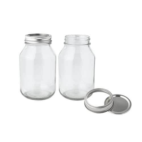 32 oz Mason Jars with Lids - 2-Pack Regular Mouth Quart Canning Set | Airtight 32oz Mason Jars | Quart Canning Jars for pickling, fermentation, food storage, crafts and kombucha brewing