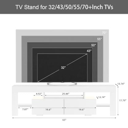 JUMMICO TV Stand with LED Lights, Modern Entertainment Center Media and Open Shelf Console Table Storage Desk with 1 Drawer and Remote Control 20 Color LED Lights up to 70 Inch TV (White)