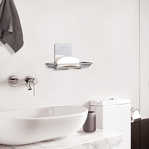 Self Adhesive Bar Soap Dish for Shower, Bathroom Soap Holder Wall Mount – Stainless Steel, Silver