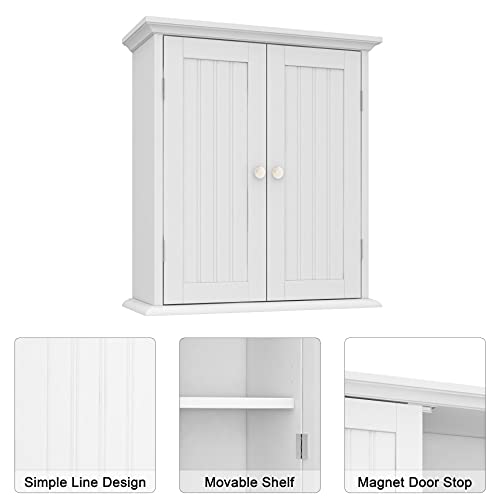 ChooChoo Bathroom Wall Cabinet with 2 Doors, Over The Toilet | 8.8"D x 21.1"W x 24"H, Medicine Cabinet, Adjustable Shelves, Cupboard, White