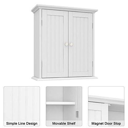 ChooChoo Bathroom Wall Cabinet with 2 Doors, Over The Toilet | 8.8"D x 21.1"W x 24"H, Medicine Cabinet, Adjustable Shelves, Cupboard, White