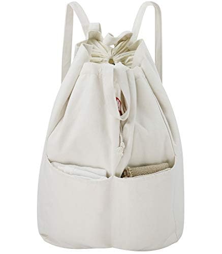 Cotton Laundry Backpack Bags, Drawstring Laundromat Bag Travel Duffel Bags | Breathable Canvas Laundry Backpack Bags with Shoulder Straps & 2 Handles, Wash in machine, Clean Store, College Dormitory